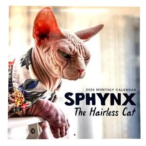 Sphinx The Hairless Cat 2026 Monthly Calendar NEW Cats in Outfits Cat Lover Gift